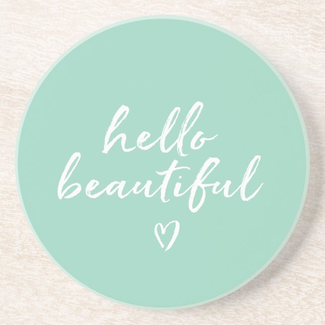 Posavasos Blanco Menta Hola Hermoso Corazón Inspirador (Frente)