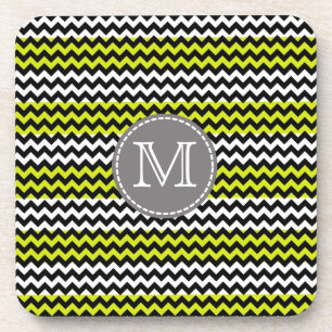 Posavasos Blanco Negro Verde Monograma Chevron Zigzag