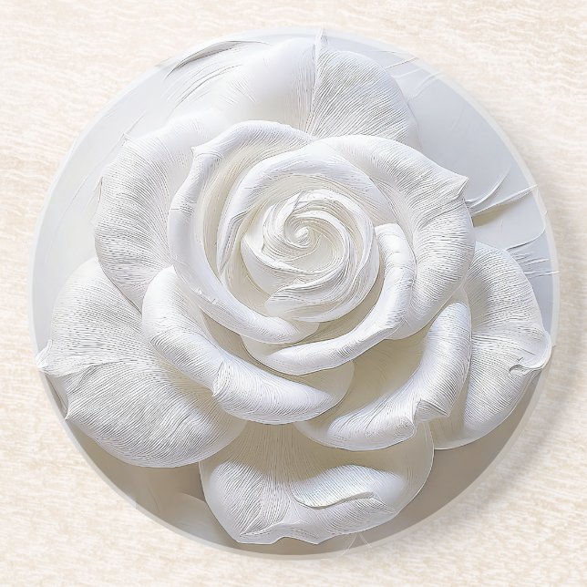 Posavasos Blanco Sobre Blanco - Rosa Esculpida (Frente)