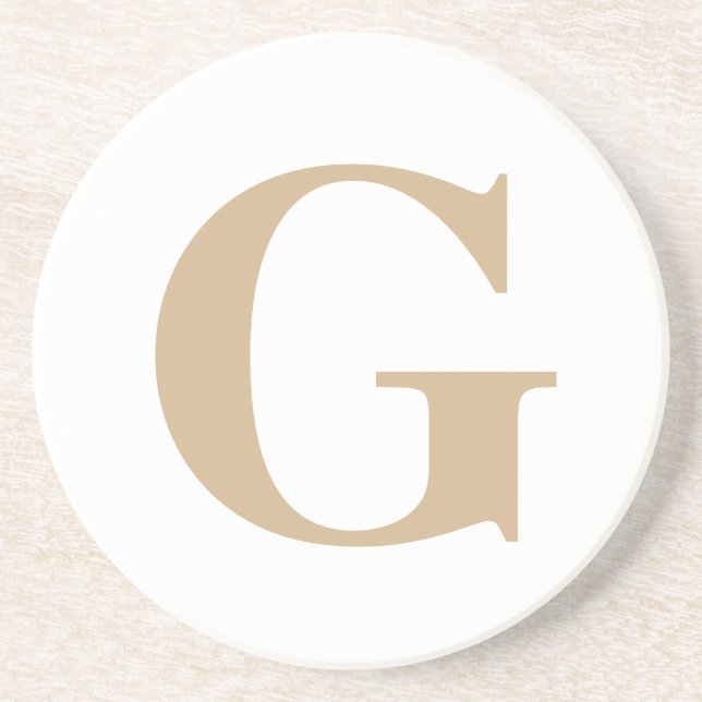Posavasos Blanco y beige inicial simple y moderno Personaliz (Frente)