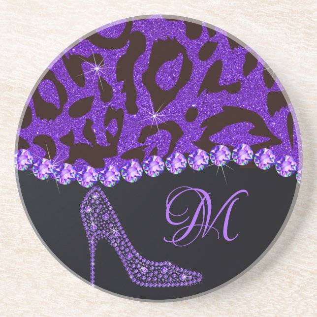 Posavasos Bling Sparkle Diamond Purpurina Leopard Purple (Frente)