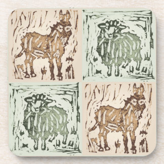 Posavasos Block Print Sheep Donkey Quilt - farm animals.