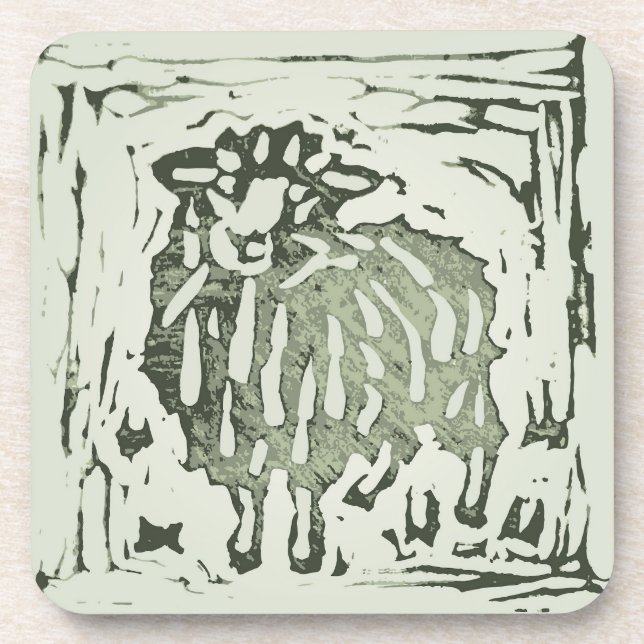 Posavasos Block Print Sheep Donkey Quilt - green sheep. (Frente)