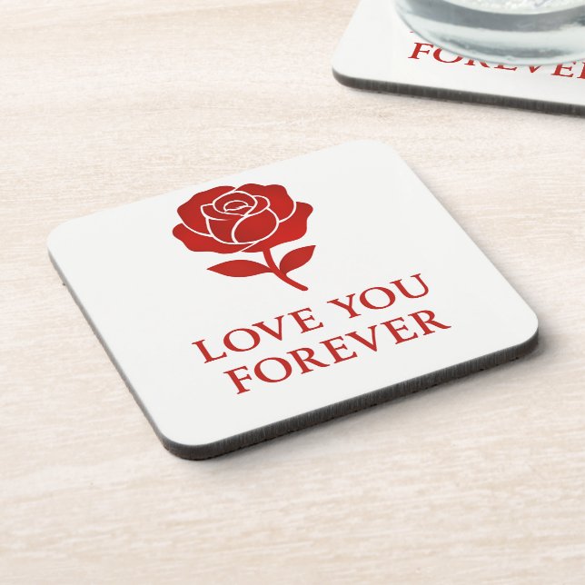 Posavasos Blooming Red Rose Forever Message Valentine (Lado Izquierdo)