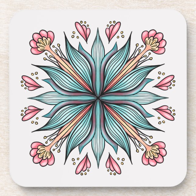 Posavasos Blooms de primavera: Floral geométrica (Frente)