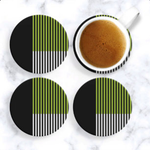 Posavasos Bloque de color moderno rayado verde lima negro bl