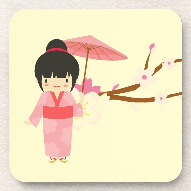 Posavasos Blossom de cerezo rosa japonés suave Geisha (Frente)