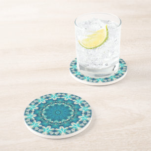 Posavasos Blue Aqua Mandala Rosette Retro Hippie