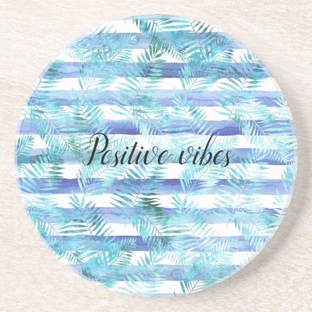 Posavasos Blue Aqua White Water Stripes Tropical (Frente)