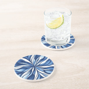 Posavasos Blue Bliss: Arte Orgánico Floral en azul y blanco