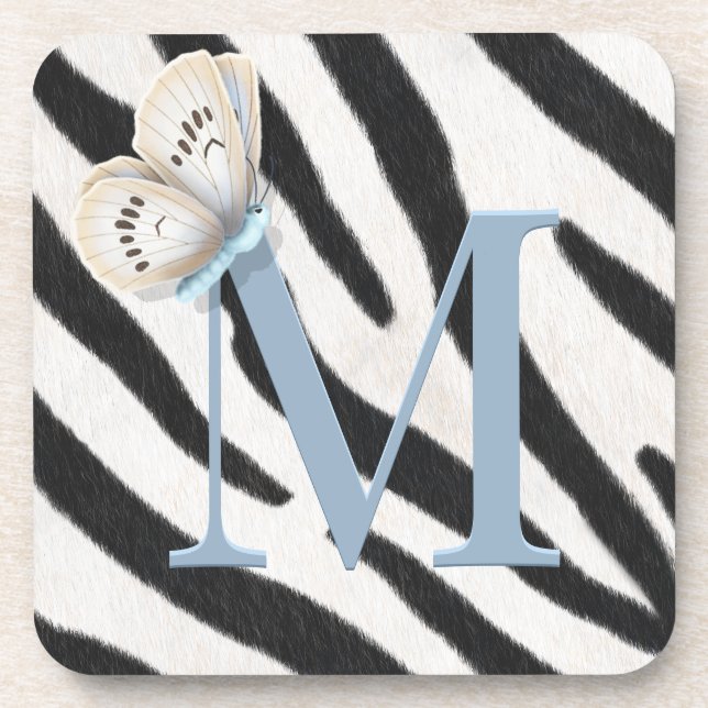 Posavasos Blue Butfly y Zebra Fur Blue Monogram Personalizad (Frente)