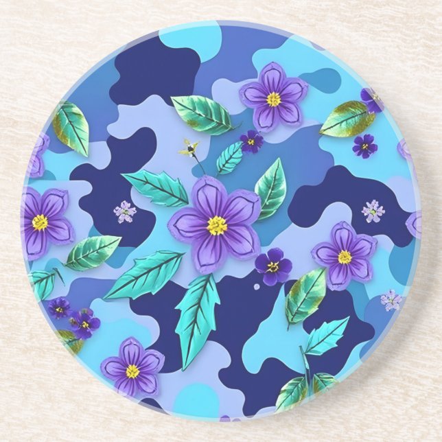 Posavasos Blue Camo Round Sandstone Coaster (Frente)
