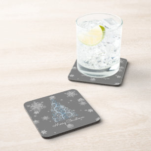 Posavasos Blue Christmas Tree and Snflakes Plastic Coaster