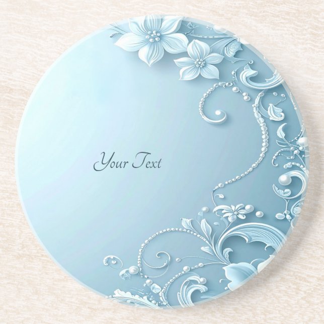 Posavasos Blue Decorative Floral Sandstone Coaster (Frente)