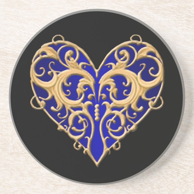 Posavasos Blue Filigree Heart Coaster (Frente)