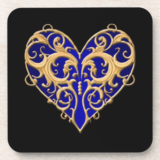 Posavasos Blue Filigree Heart Coasters (Frente)