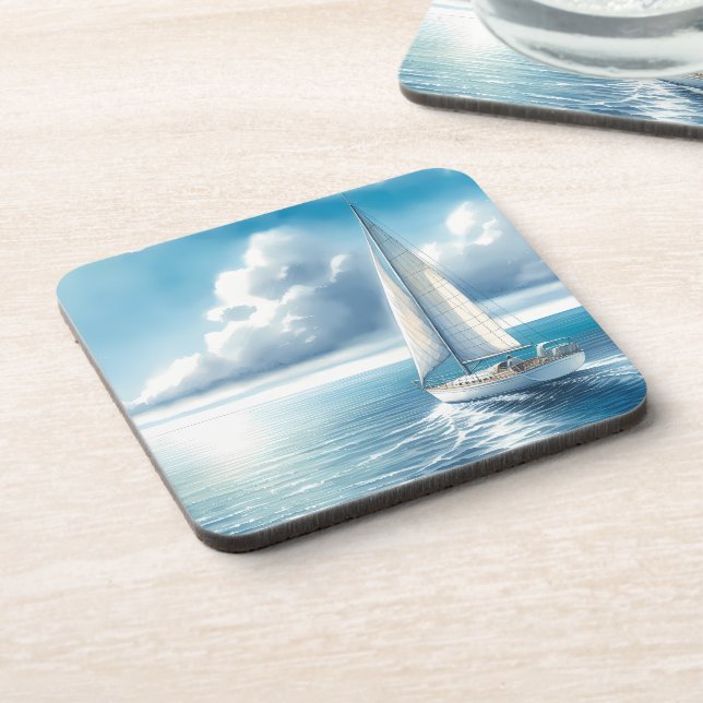 Posavasos Blue Horizon Solitary Sailboat (Lado Izquierdo)