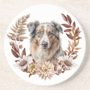 Posavasos Blue Merle Australian Shepherd Dog Otumn Wreath