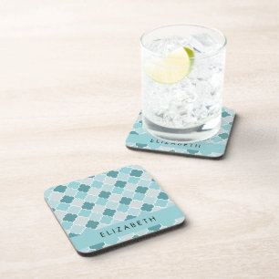 Posavasos Blue Moroccan Trellis, Quatrefoil, tu nombre