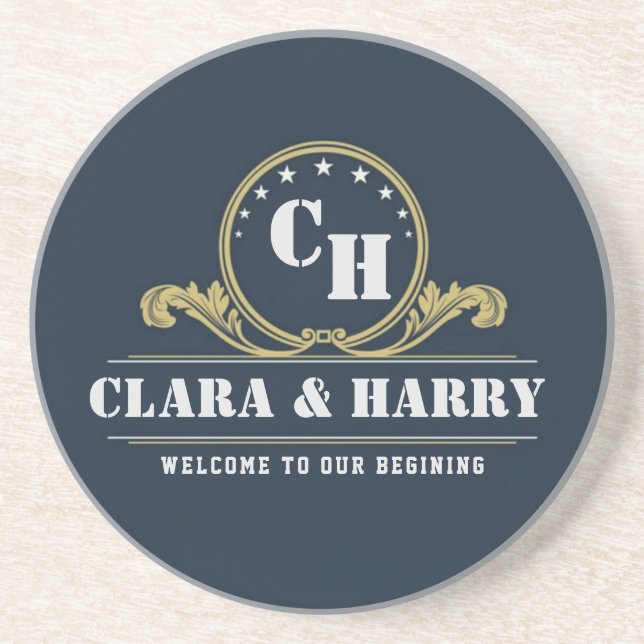 Posavasos Blue navy Monogram Initials elegant minimalist  (Frente)