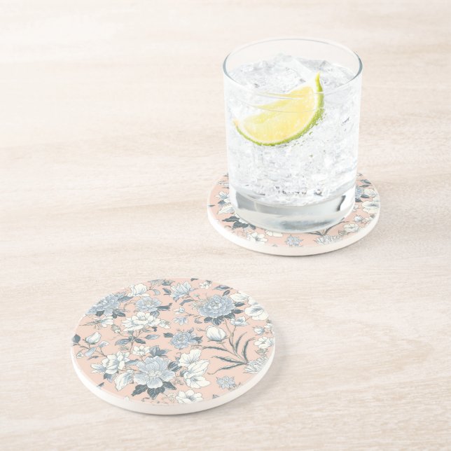 Posavasos Blue Peonies Peach Botanical Vintage Floral (Lado)