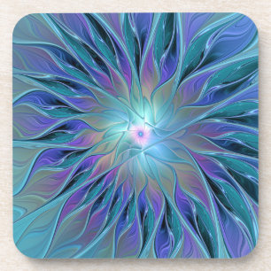 Posavasos Blue Purple Flower Dream Resumen arte fractal