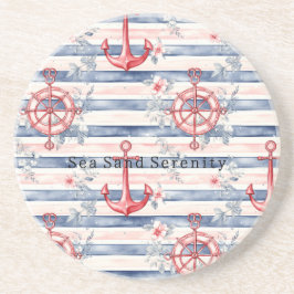 Posavasos Blue Red Anchors Floral Stripes Beach Ocean
