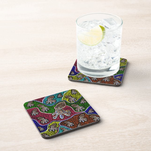 Posavasos Blue Ringer Octopus Dot Art, (Lado Derecho)