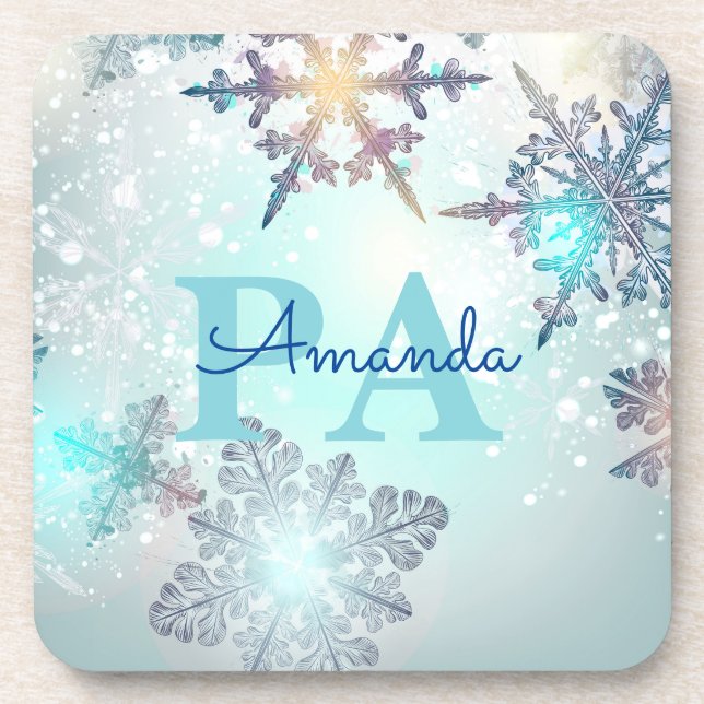 Posavasos Blue Snowflake Personalized Name PA (Frente)