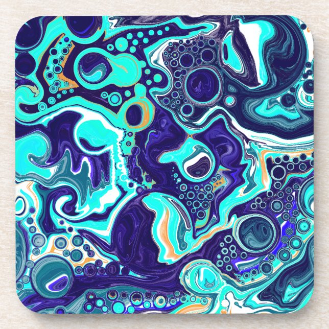 Posavasos Blue Verde azulada Ocean Swirls Fluid Art (Frente)