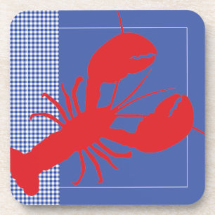 Posavasos Blue White Gingham Red Lobster Coastal Maine
