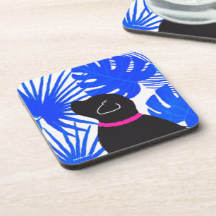 Posavasos Blue White Island Tropical Black Dog Coaster Set