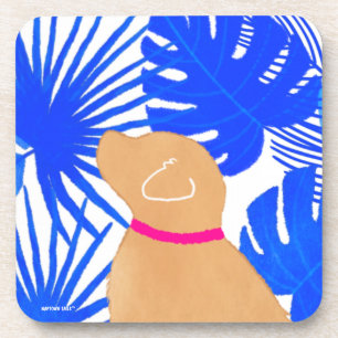 Posavasos Blue White Island Tropical Yellow Dog Coaster Set