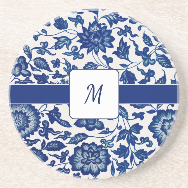Posavasos Blue White Wildflower French Country Custom Name (Frente)
