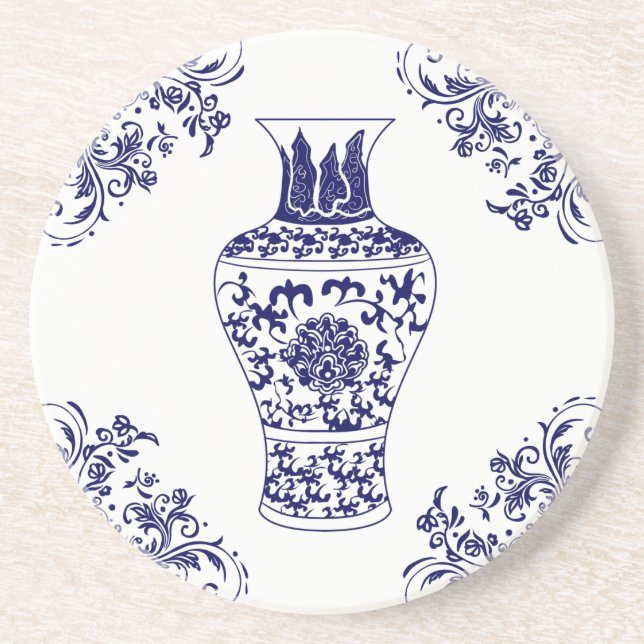Posavasos Blue Willow Chinoiserie Blue and White Ginger Jar (Frente)