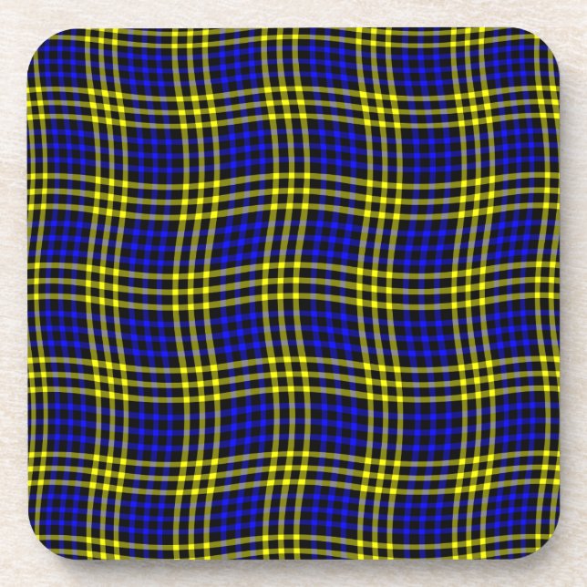 Posavasos Blue Yellow Plaid Checker Seamless Pattern (Frente)