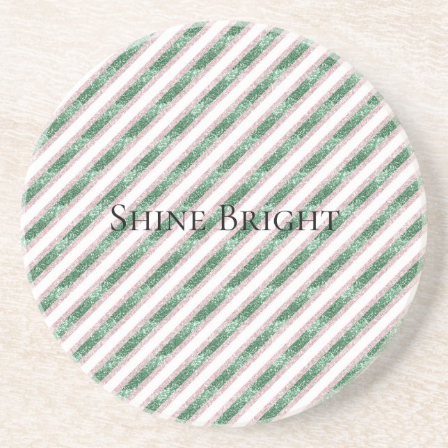 Posavasos Blush Pink Green Glitter Stripes Christmas   (Frente)