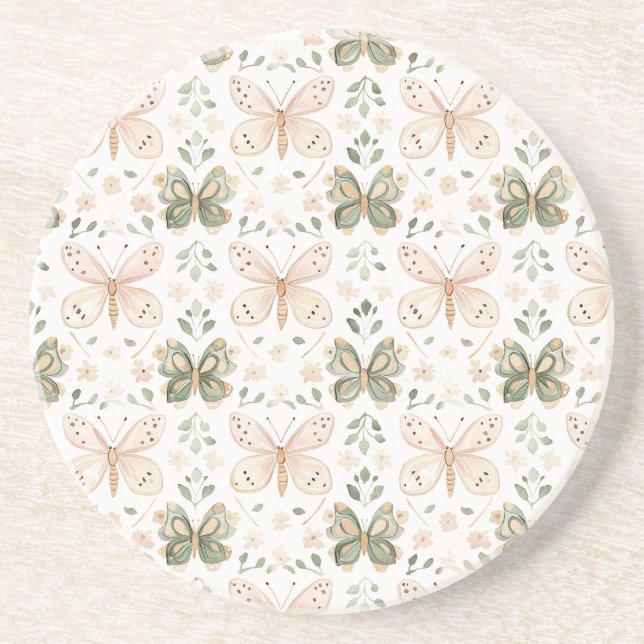 Posavasos Blush Pink Mint Green Butterflies  (Frente)