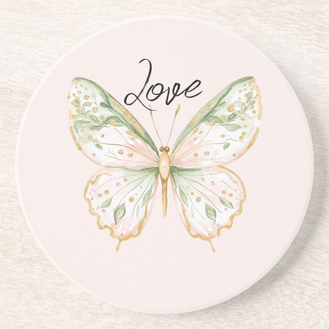 Posavasos Blush Pink Mint Green Gold Butterfly Love (Frente)