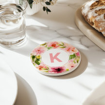 Blush Pink Spring Watercolor Flowers Monogram