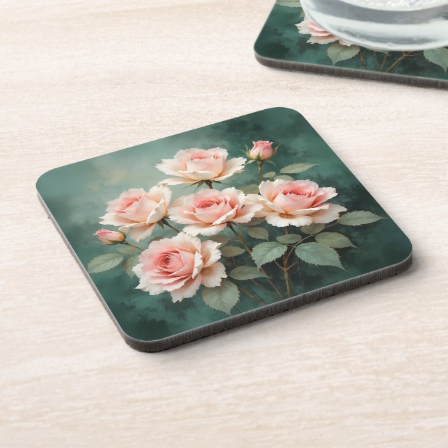 Posavasos Blush Rose Elegance on Deep Jade (Lado Izquierdo)