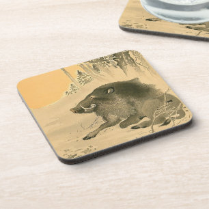 Posavasos Boar japonés de pintura año de cerdo Zodiac cumple