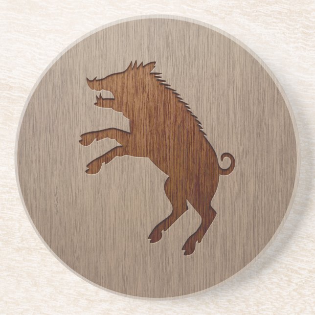 Posavasos Boar salvaje grabado en madera (Frente)