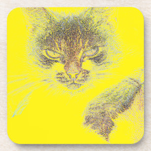 Posavasos Boceto de cara de gato lindo enojado