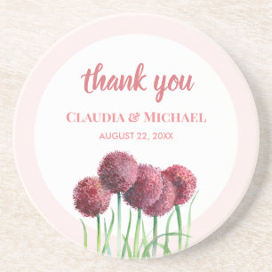 Posavasos Boda Alliums Flor de Acuarela Rosa Púrpura