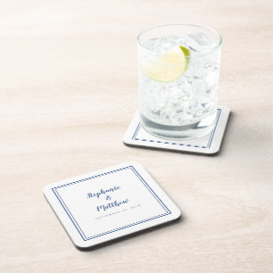 Posavasos Boda Azul Blanco Moderno Minimalista Recién Casado