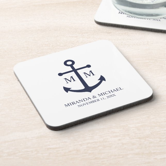 Posavasos Boda de Anclaje Azul de la Marina Náutica (Lado Izquierdo)