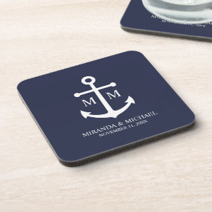 Posavasos Boda de Anclaje Azul de la Marina Náutica