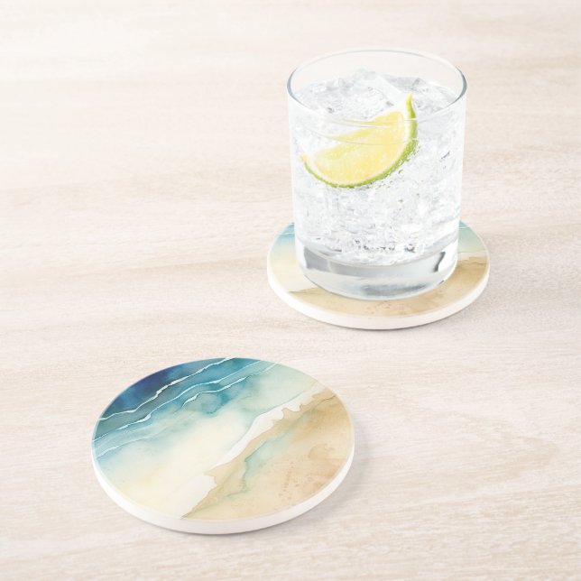 Posavasos Boda de arena del océano azul de playa (Lado)