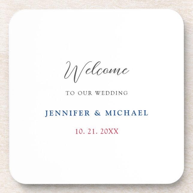 Posavasos Boda de bienvenida elegante en blanco y negro (Frente)